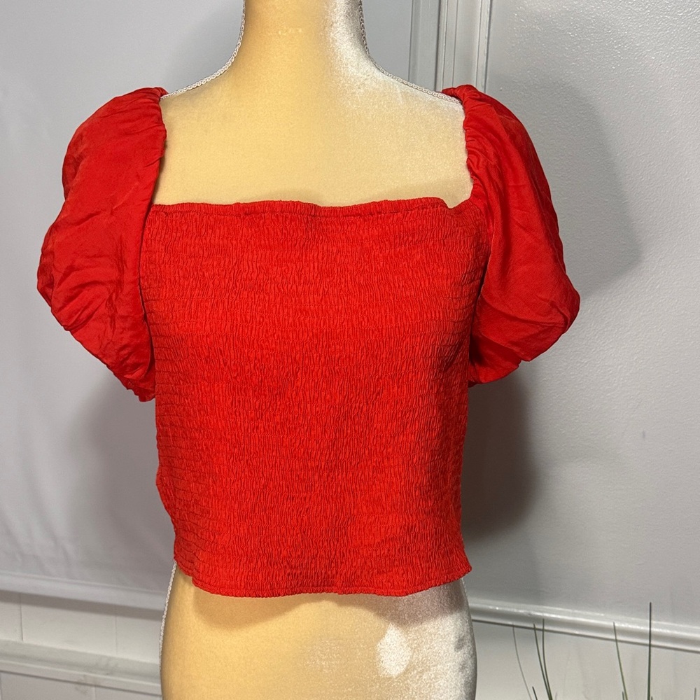 Chic Red Smocked Crop Top